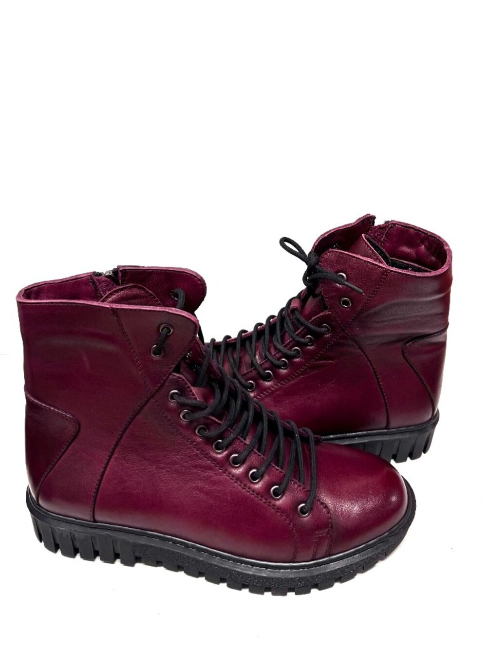 MIZ MOOZ LEATHER LACE UP BOOTIE SIDE ZIP WINE 37EU / 7US NEW B-82